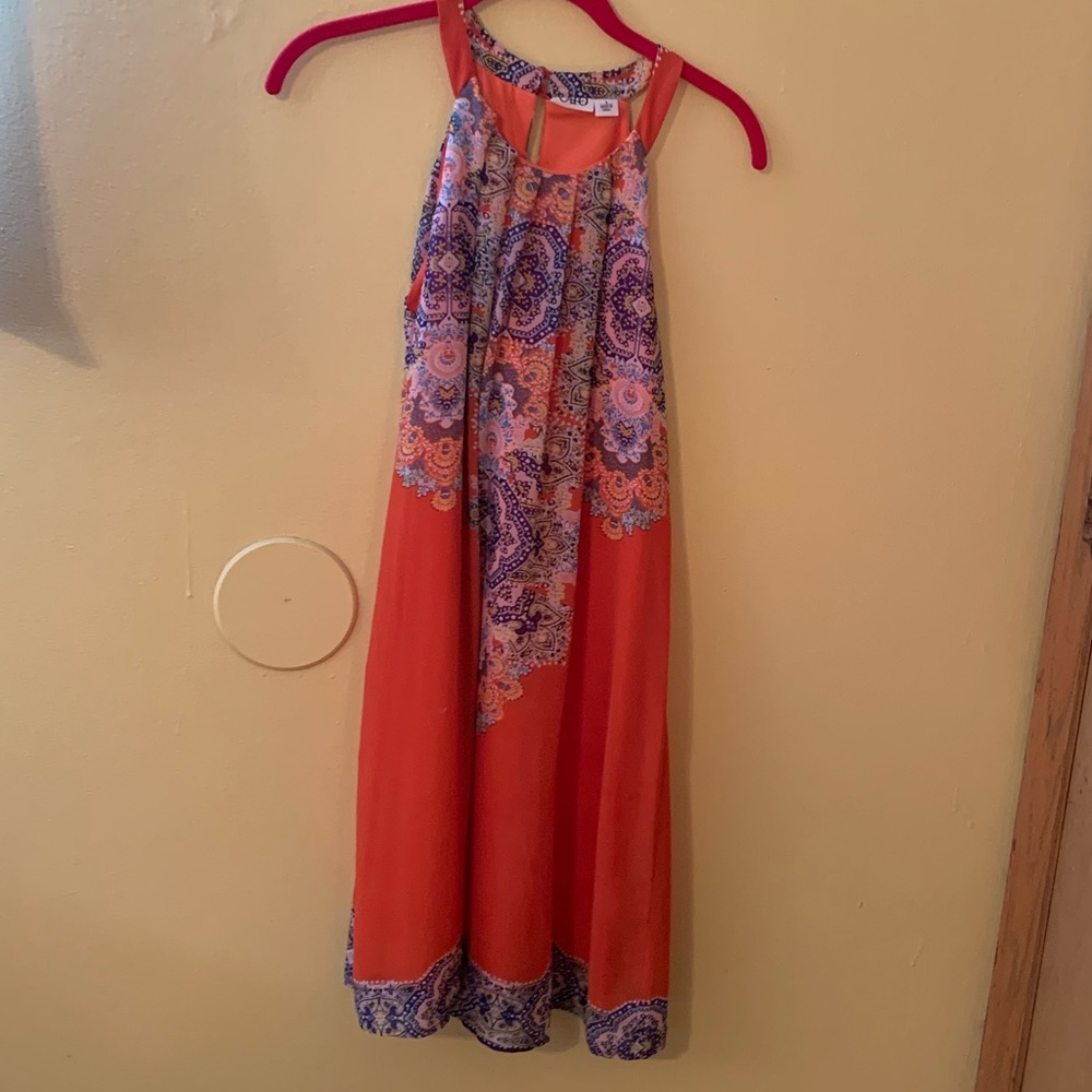 CATO Size Small Orange/Blue Flowy Midi Dress